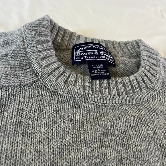 Bowen & Wright Gray 100% Wool Knit Pullover Sweater Men's Sz L Preppy Grunge - Picture 2 of 8